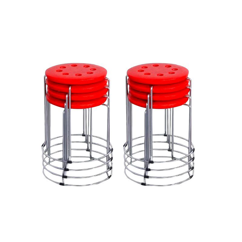 塑料钢筋凳子红色铁脚圆面凳子经济型现代成人饭店加粗塑料钢筋凳
