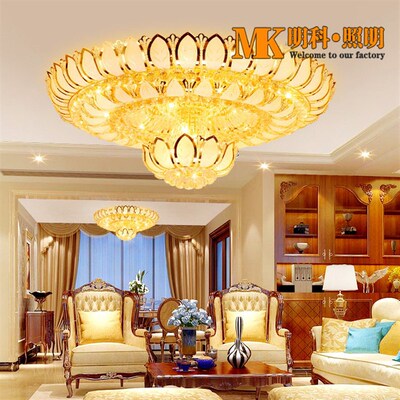 大气圆形客厅灯金色水晶灯led吸顶灯现代卧室灯具大厅灯V饰 89834