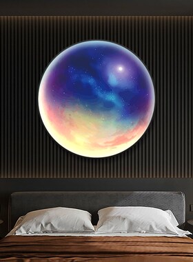 月球地球led灯画圆形星球主卧背C景墙卧室床头装饰画走廊玄关挂画