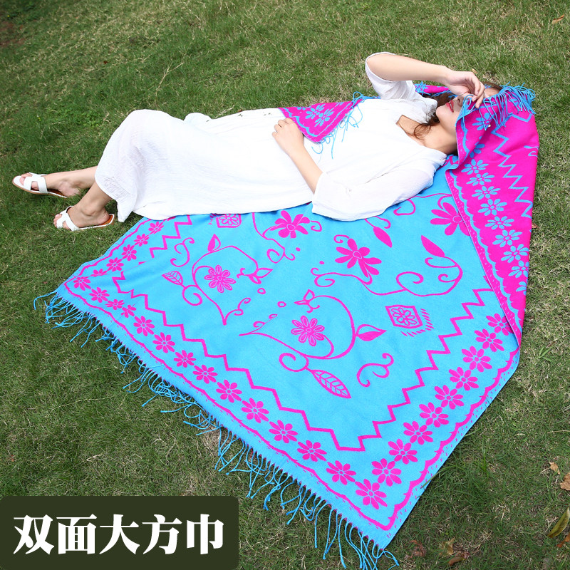 两用大方巾丽江披肩民族风围巾女秋冬季旅游披风加厚保暖斗篷