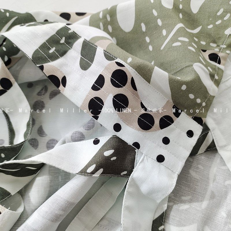 亚麻棉套头系带中长款围裙家庭商业两用围裙绘画园艺花店罩衣