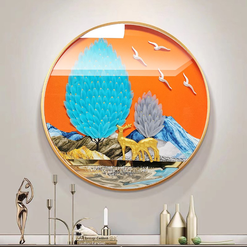 现代简约玄关实物立体装饰画餐厅背景墙圆形挂画走廊过道手工壁画图片