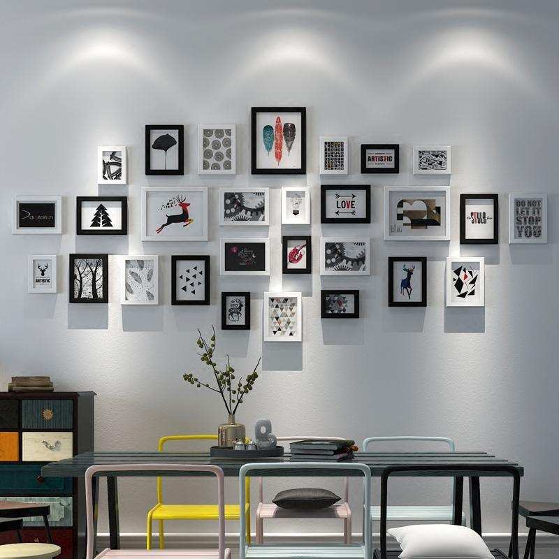 照片墙画框挂墙立体框架餐厅设计连体宿舍自由组合原木色拼图相框