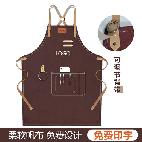 时尚新款围裙定制jlogo咖啡师美发刺青男士餐饮烘焙工作服帆布印