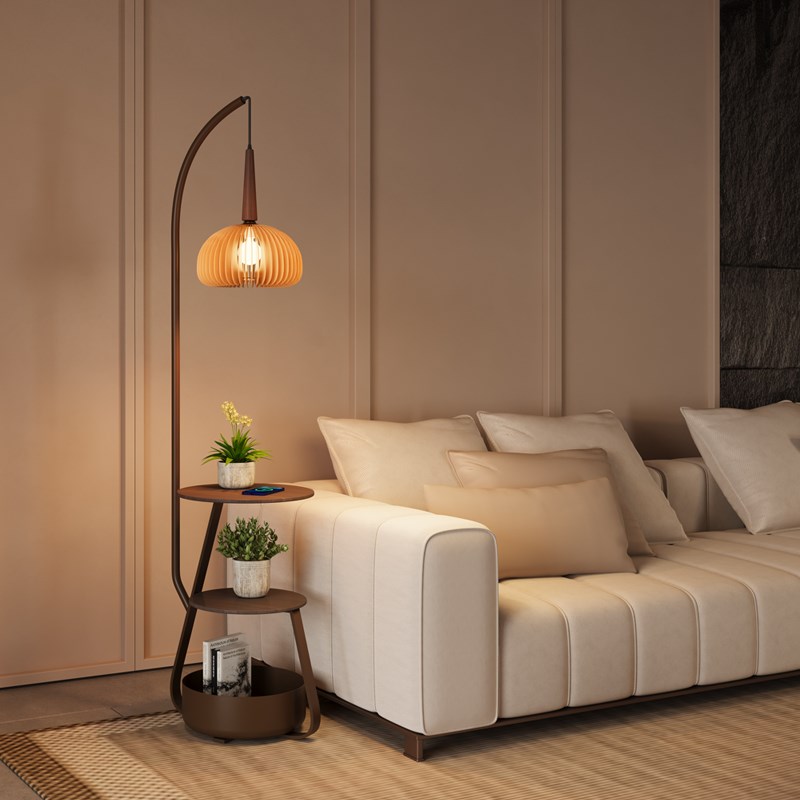 中古风南b瓜落地灯客厅沙发旁边几置物架卧室床头柜一体氛围台灯