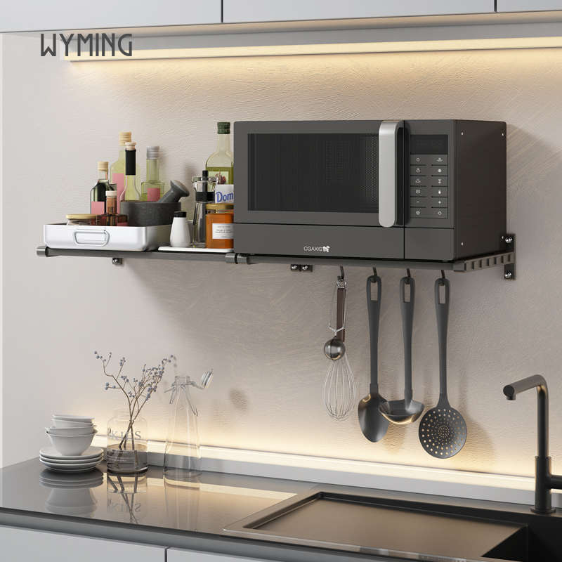 厨房置物架c壁挂微波炉架子挂墙式烤箱支架上墙悬空架太空铝收纳
