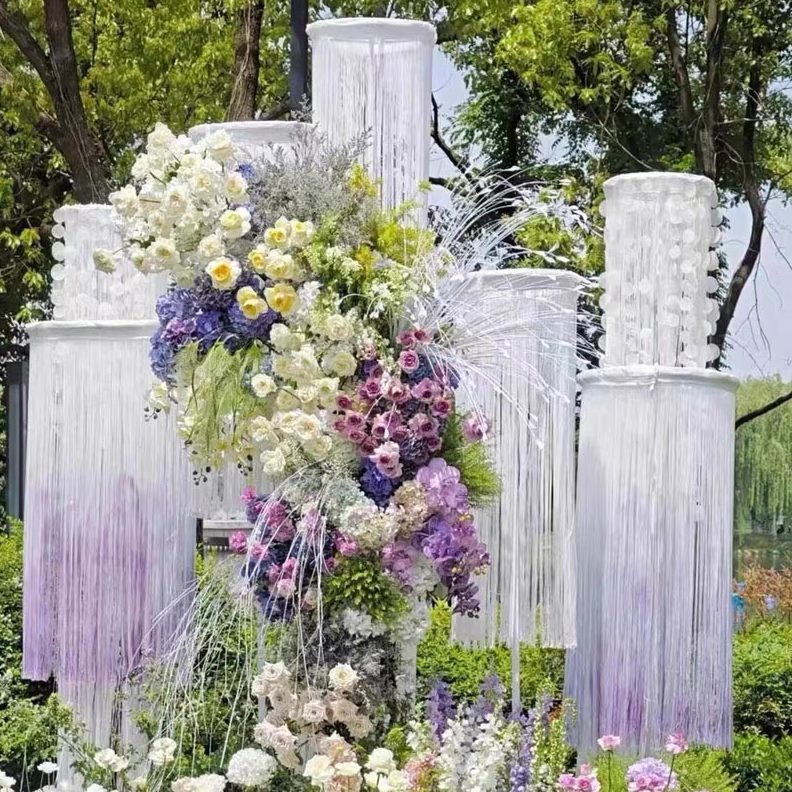 花环吊环婚庆道具立装饰伸缩铁艺架子圆形珠帘路引杆新款线帘圆环