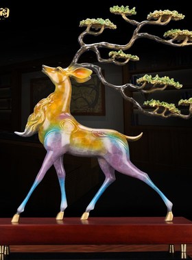 铜鹿桌面摆件平步青云精铜客厅玄关酒柜J装饰品乔迁开业送礼物招