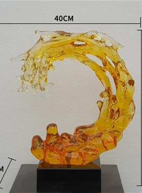 现代酒店别墅透明树脂浪r花雕塑摆件家居客厅玄关电视柜轻奢装饰