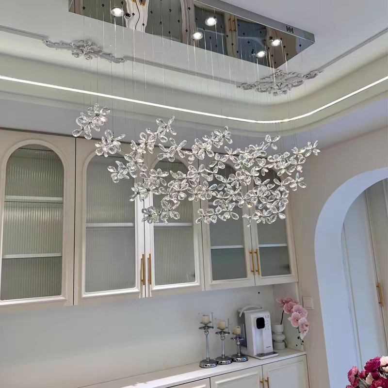 法式水晶餐吊灯家用餐厅灯轻奢现代咖啡厅吧台岛T台饭厅餐桌吊线