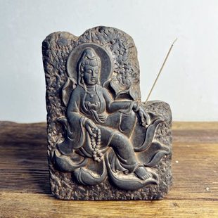 中式观自在禅意砖雕刻香插家居文房书房茶房摆件