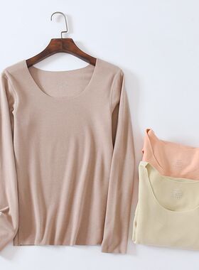 女士保暖内衣女款冬天发热秋衣加绒衬衣冬季德S绒单件内穿打底衫