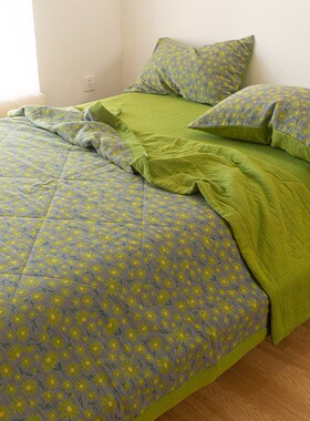 全棉双层纱夏凉被可机洗水洗空调被A类母婴级亲肤纱V布夏被绿色2