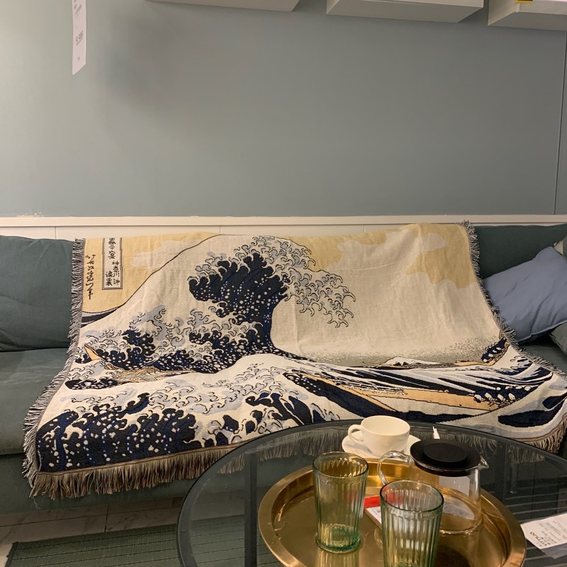 葛饰北斋神奈川冲浪里和风日式浮世绘和式装饰毯绒毯挂毯壁毯