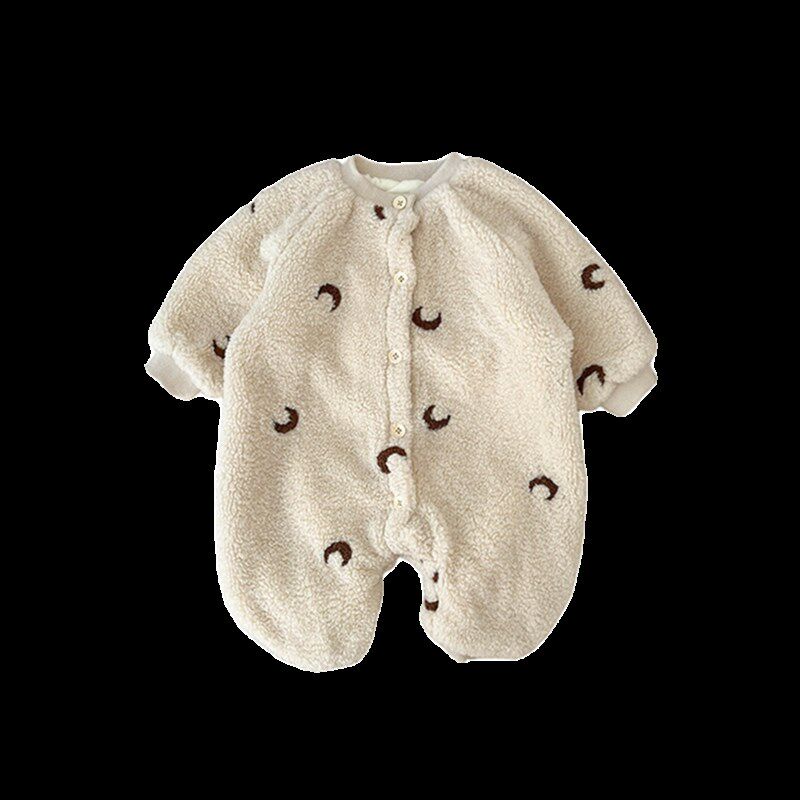 2024冬季新款韩版婴儿月亮刺绣加绒保暖连体衣男女宝宝洋气外出服