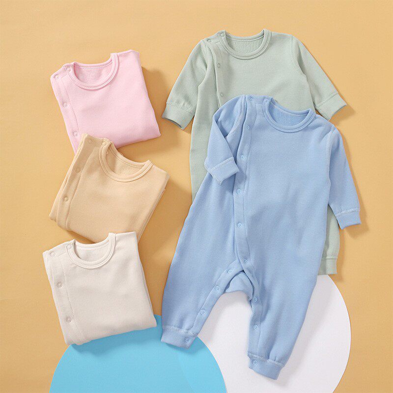 德绒连体衣婴儿秋冬宝宝薄绒加绒加厚无骨打底内穿连体保暖内衣冬