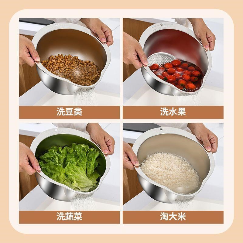 304不锈钢盆沥水篮淘米神器洗米筛家用厨房洗菜漏盆过滤篮子