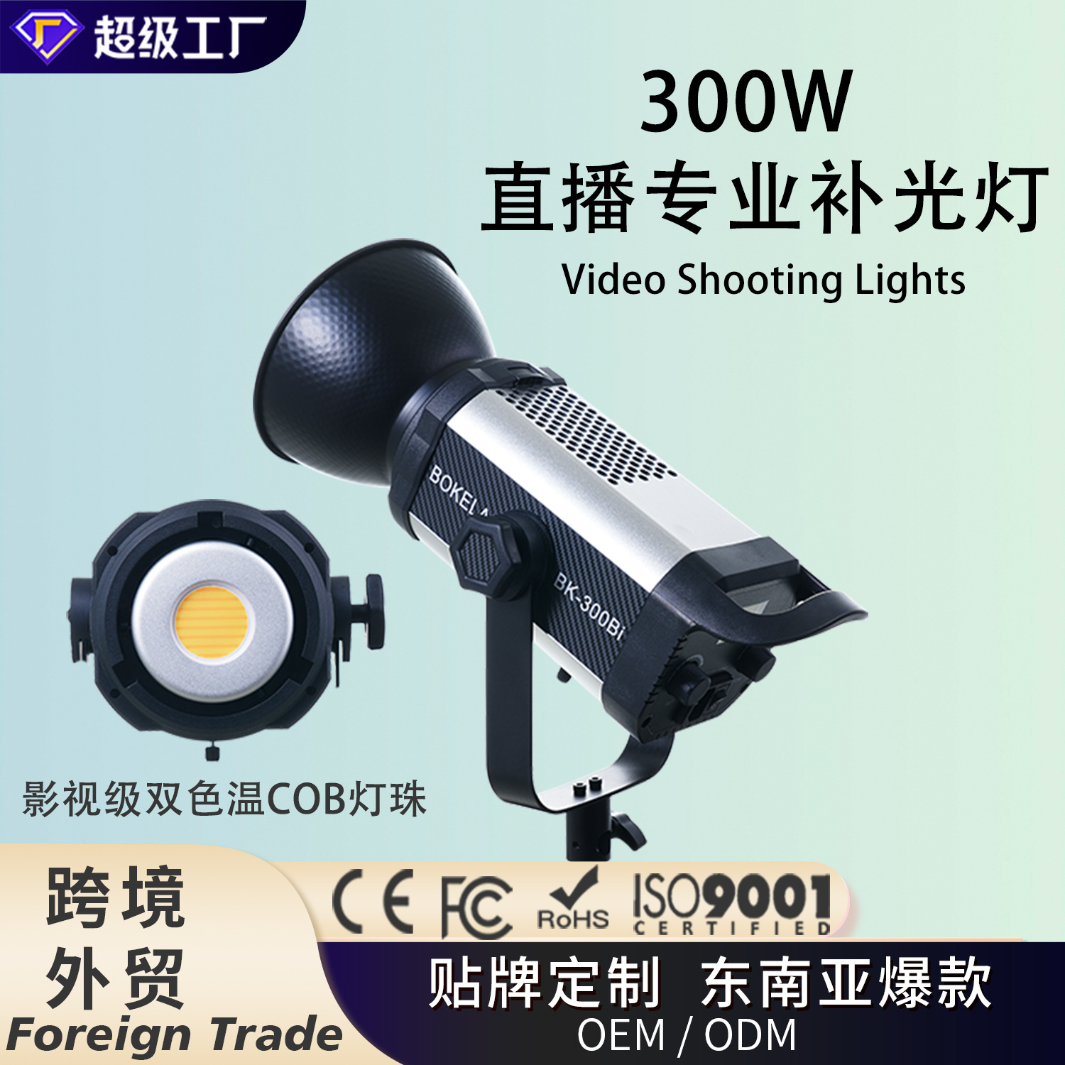 外贸跨境300W直播灯专业补光灯深抛柔光灯聚光灯摄影灯顶灯专用灯