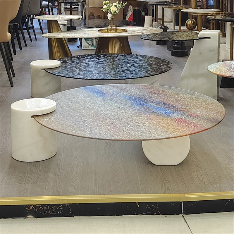 baxter意式极简水波纹玻璃办公茶几客厅家用小户型大理石边几圆形