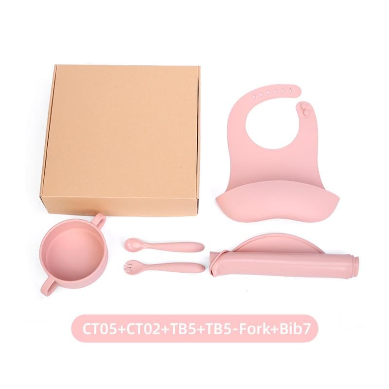 儿童硅胶餐盘婴儿食饭碗宝宝吃饭训练辅食餐具围兜叉勺套装印