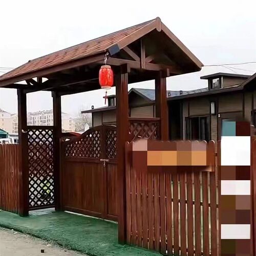 防腐木门楼牌h坊花园门农村大门农家乐屋顶庭院门进户门
