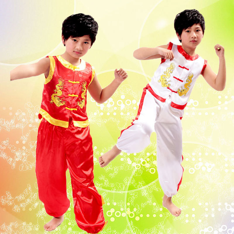 2021男生表演服儿童舞蹈服装男孩演出亮马甲加长裤二件套武功武术