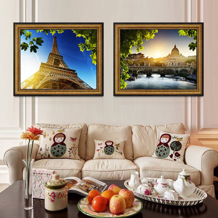 美欧式客厅风景装饰画现代简约沙发背景挂画酒店卧室书房横版壁画图片