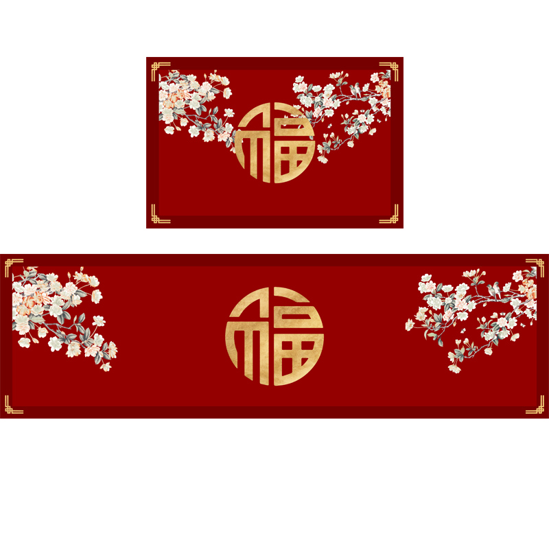 新中式厨房地垫过年门垫新春喜庆红色入户门地垫门口垫子进门地毯