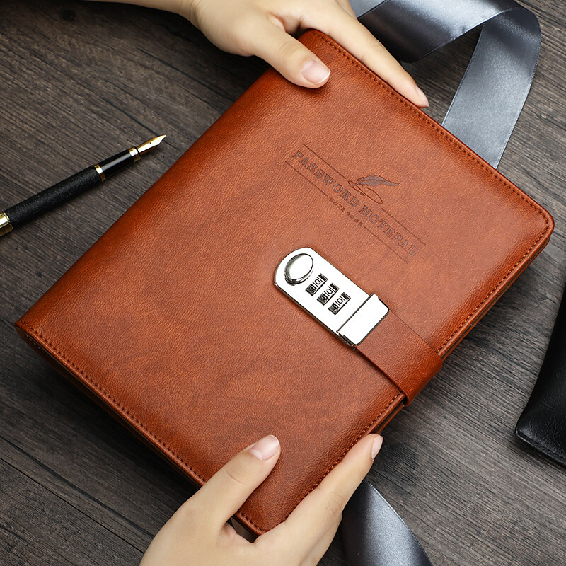 密码锁笔记本子a5可拆卸活页本带锁密码本商务记事本简约笔记本文