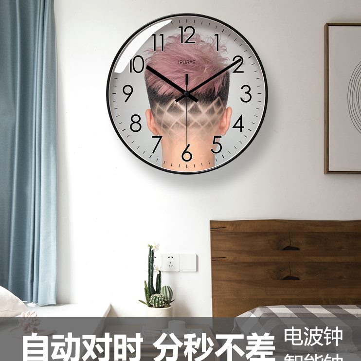 理发型64时钟挂墙钟发沙钟表钟龙美7发波时自动挂钟客厅静音对3电