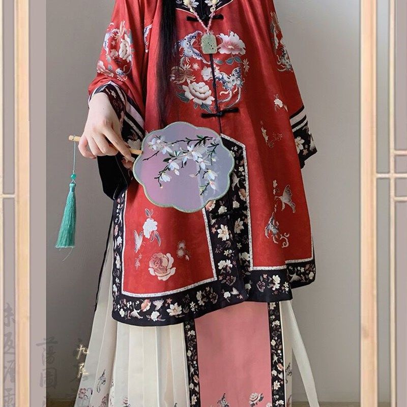 财红轩【宛宛】清汉女复原对襟圆领古董民族服装重工印花马面秋款,女装/女士精品,汉服半身裙,淘宝优惠券,粉丝福利购,淘宝优惠卷