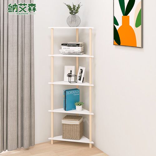 墙角三角置物架落地转角架子拐角多层收I纳架木质三角形书架免打