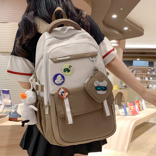 大容量书包女高中生简约设计感inDs风双肩包大学生电脑包旅游背包
