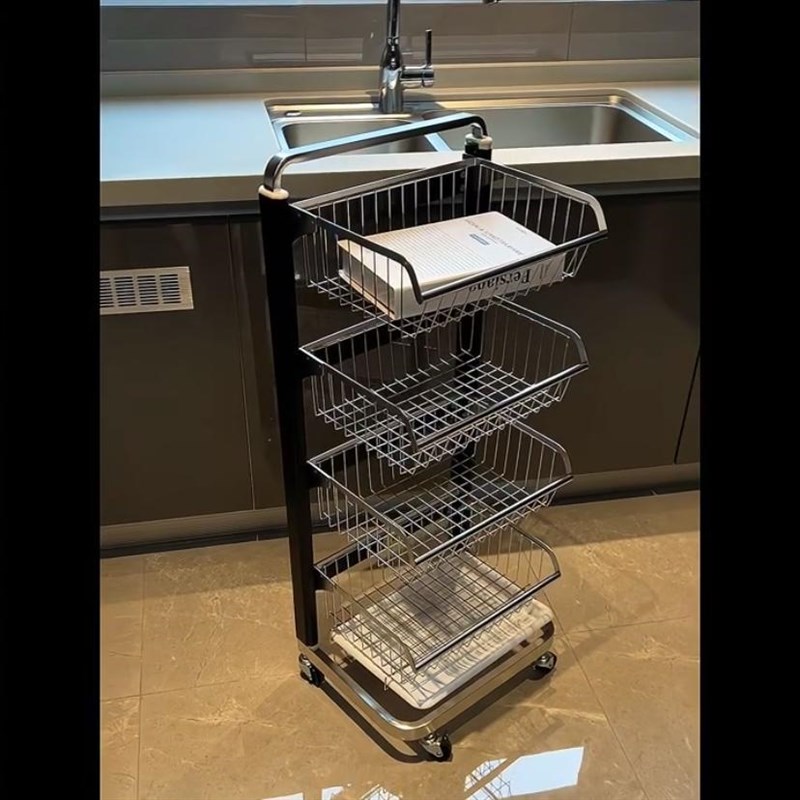 厨房蔬菜置物架落地多功能放水果菜篮子多层带轮可移动收纳小推车