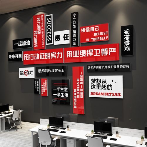 办公室楼梯墙面装饰房产中介门店广告贴纸画企业公司文化背景团队
