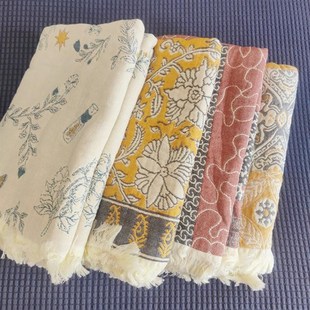 【岛国订单】软绵绵的六层原棉纱布大枕巾流苏优雅别致枕垫一对装