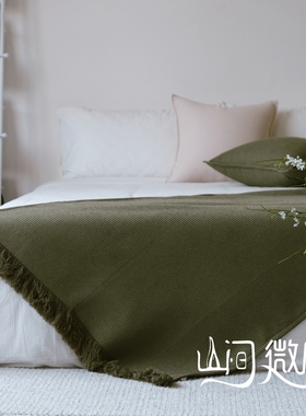 床搭巾床尾毯床尾巾沙发搭毯盖毯民宿酒店客栈ins风毯子绿色床旗
