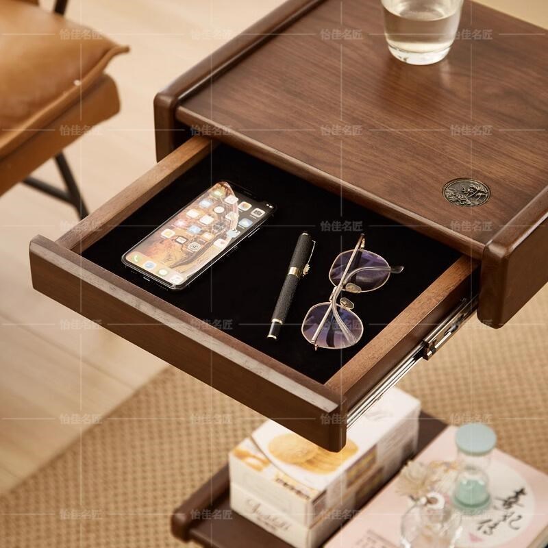 实木可移动桌子带轮电脑桌沙发边几柜迷你茶几客厅家用方角几茶台