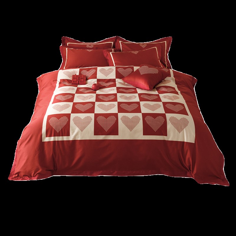 简约新婚庆红色结婚四件套纯棉100S全棉被套陪嫁礼物床单床上用品