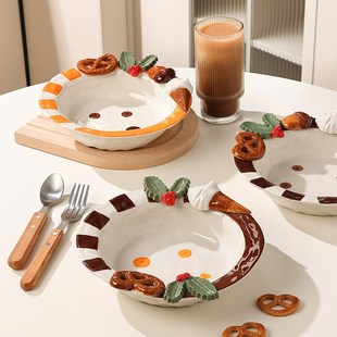 立体浮雕盘子甜品盘蔬菜沙拉盘网红高颜值水果盘陶瓷意面盘礼盒装