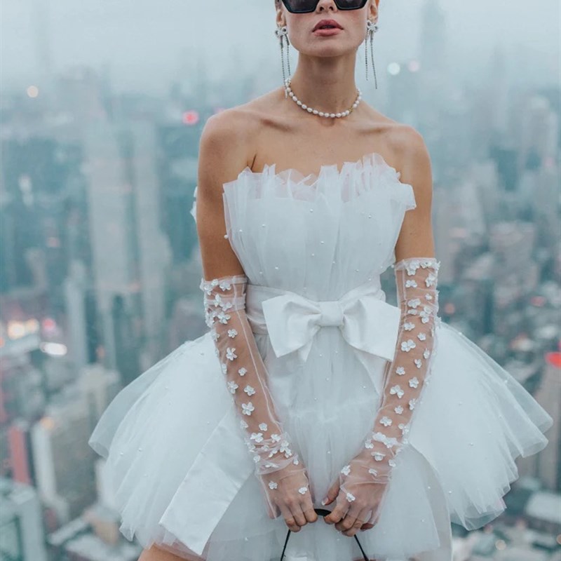 新款新娘结婚无指手套长款花瓣宴会套袖旅拍森系摄影拍照道具