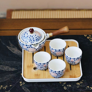 小康泡逍遥泡陶瓷缠枝莲一壶四杯旅行茶具自动功夫茶具套组
