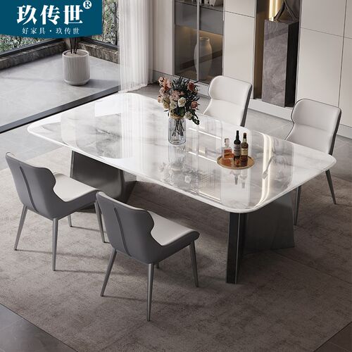 欧式天然大理石餐桌高q级感超晶石长方形微晶石餐桌小户型餐桌椅