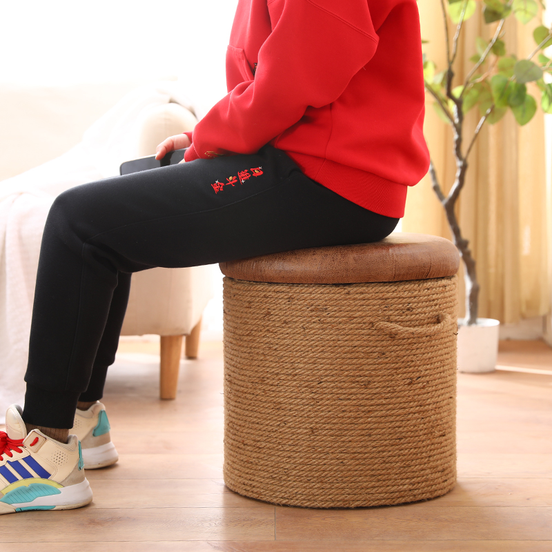 麻绳小凳子客厅矮凳家用换鞋凳沙发凳坐墩储物凳实木茶几板凳手工