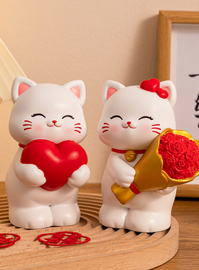 结婚订婚送新人猫咪情侣摆件w婚房布置客厅家居实用装饰品新婚礼