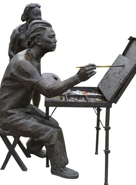 绘画主题玻璃钢仿铜人物雕塑定制景观园林大型艺术品雕像广场雕塑