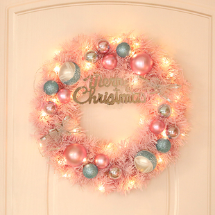 60CM圣诞节装 饰门挂倒挂树粉W色藤条2.7米 粉色圣诞花环30