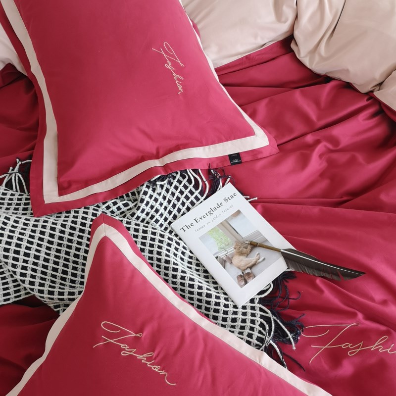 简约全棉秋冬加厚保暖磨毛红色结婚庆四件套纯棉喜被床上用品床单