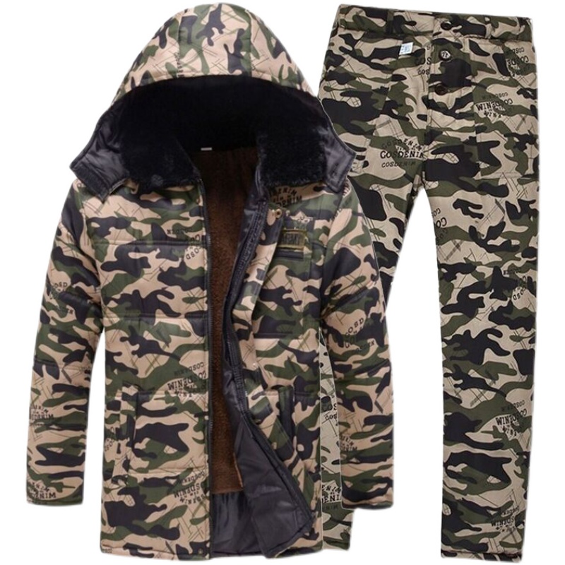 劳保迷彩棉衣棉裤男加绒加厚冷库防寒工作服套装棉服棉袄冬季