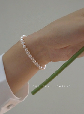 回馈款 百搭天然淡水真珍珠手链女ins简约设计冷淡风弹力绳有松紧